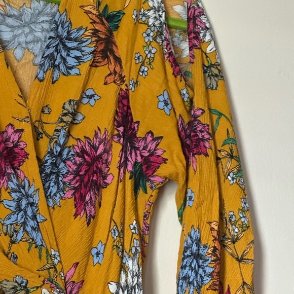 Yellow Ruffled Wrap Sundress with Puff Sleeves - Picture 5 of 15